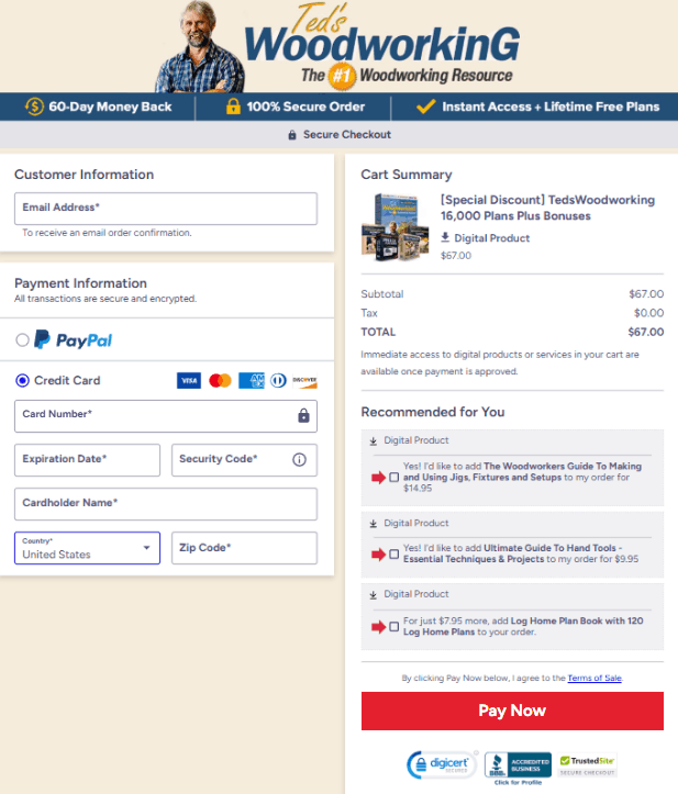 Teds Woodworking Checkout Page